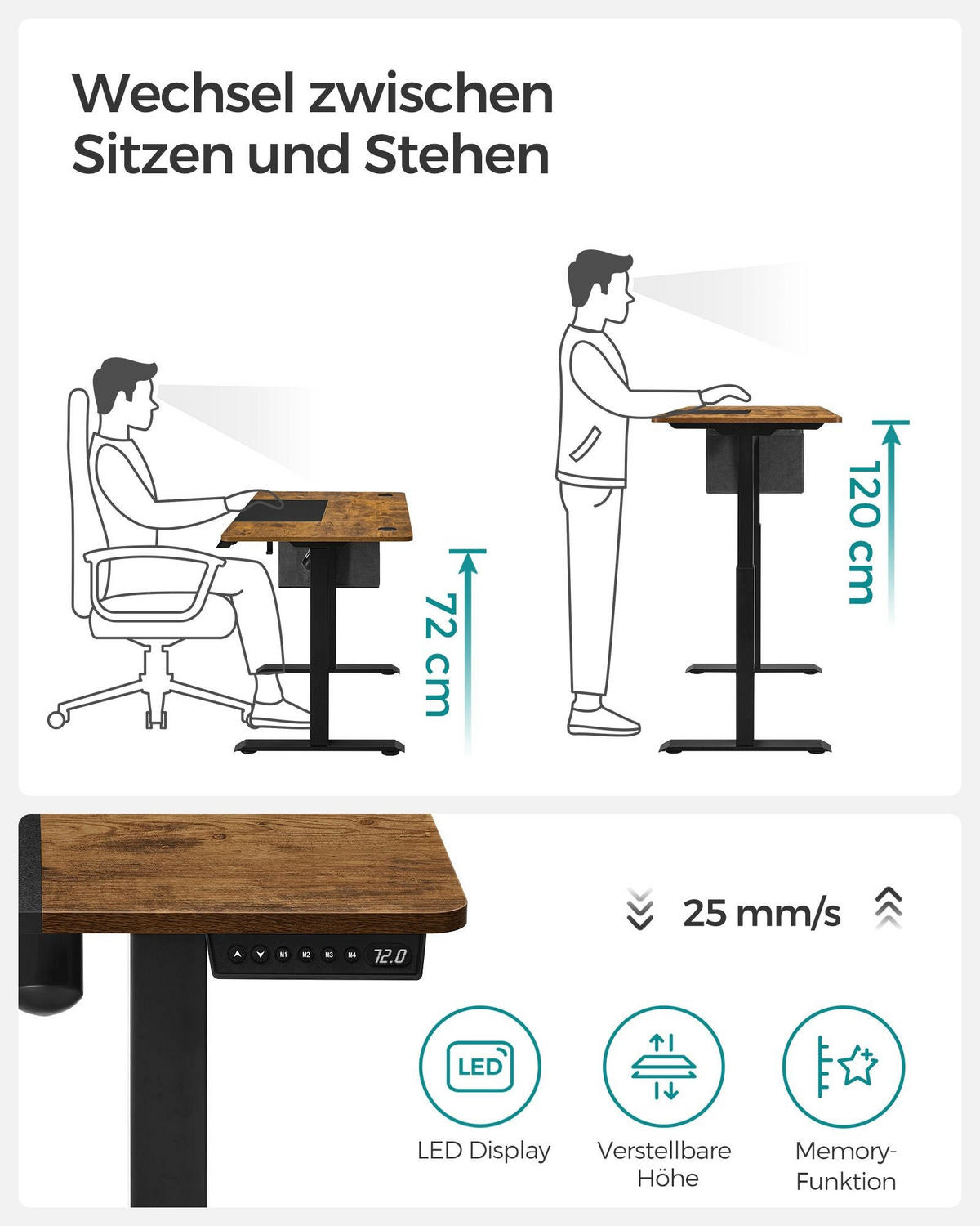 HÖHENVERSTELLBARER SCHREIBTISCH ANCHORAGE - Braun, Holzwerkstoff (140/60/120cm) - Hansiro