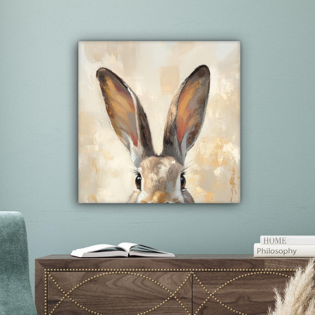 LEINWANDBILD Hase - Ohren - Braun Wandbild Wohnzimmer 50x50 cm - Beige, Textil (50/50cm) - MuchoWow