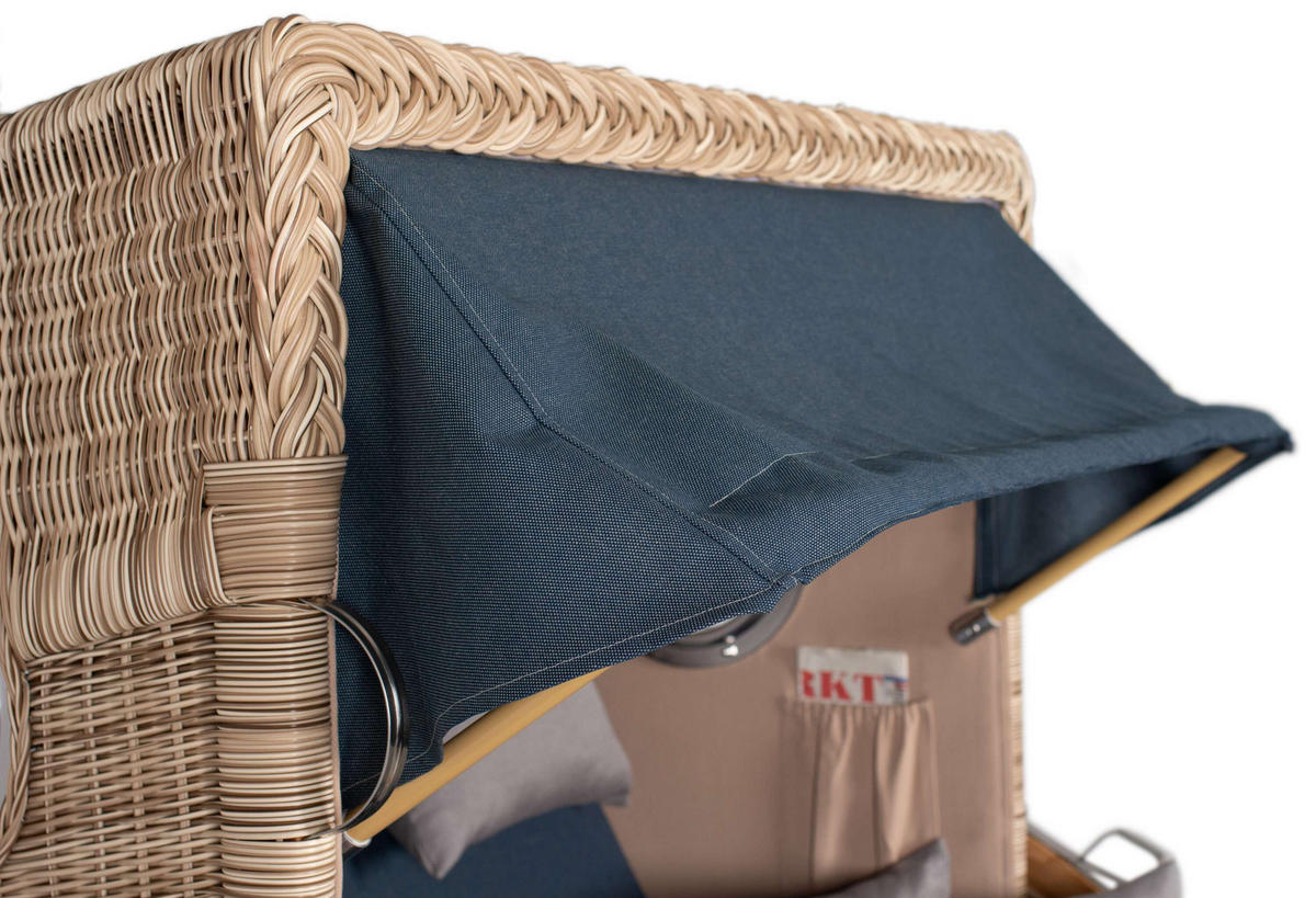 STRANDKORB Düne 2-Sitzer Teak Shell - Blau/Braun, Holz/Metall (125/170/80cm) - Mr. Deko