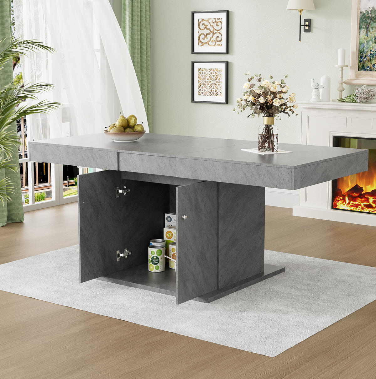 ESSTISCH 180/80/76cm grau mit Stauraum aus Spanplatte - Grau, Holzwerkstoff (180/80/76cm) - OKWISH