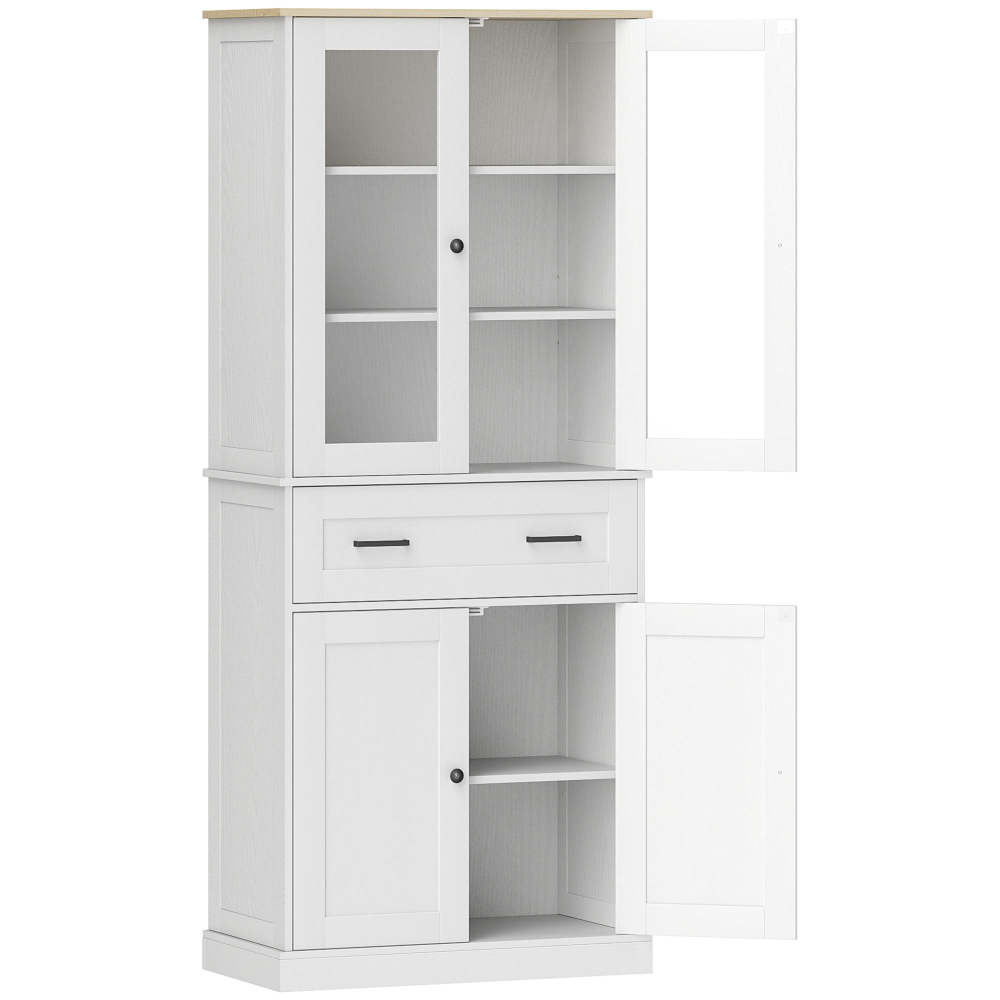 KÜCHENSCHRANK, Hochschrank mit Schublade, verstellbaren Einlegeböden, Cremeweiß - Creme/Schwarz, Holzwerkstoff/Metall (40/182.5/76cm) - HOMCOM
