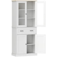 KÜCHENSCHRANK, Hochschrank mit Schublade, verstellbaren Einlegeböden, Cremeweiß - Creme/Schwarz, Holzwerkstoff/Metall (40/182.5/76cm) - HOMCOM