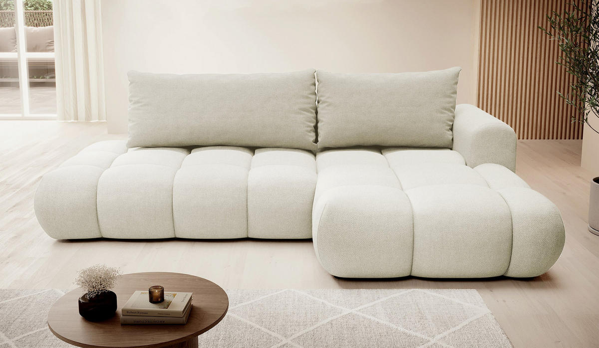 ECKSOFA Ombo Cremeweiß Chenille 280 cm - Creme/Schwarz, Kunststoff/Textil (284/167cm) - Selsey