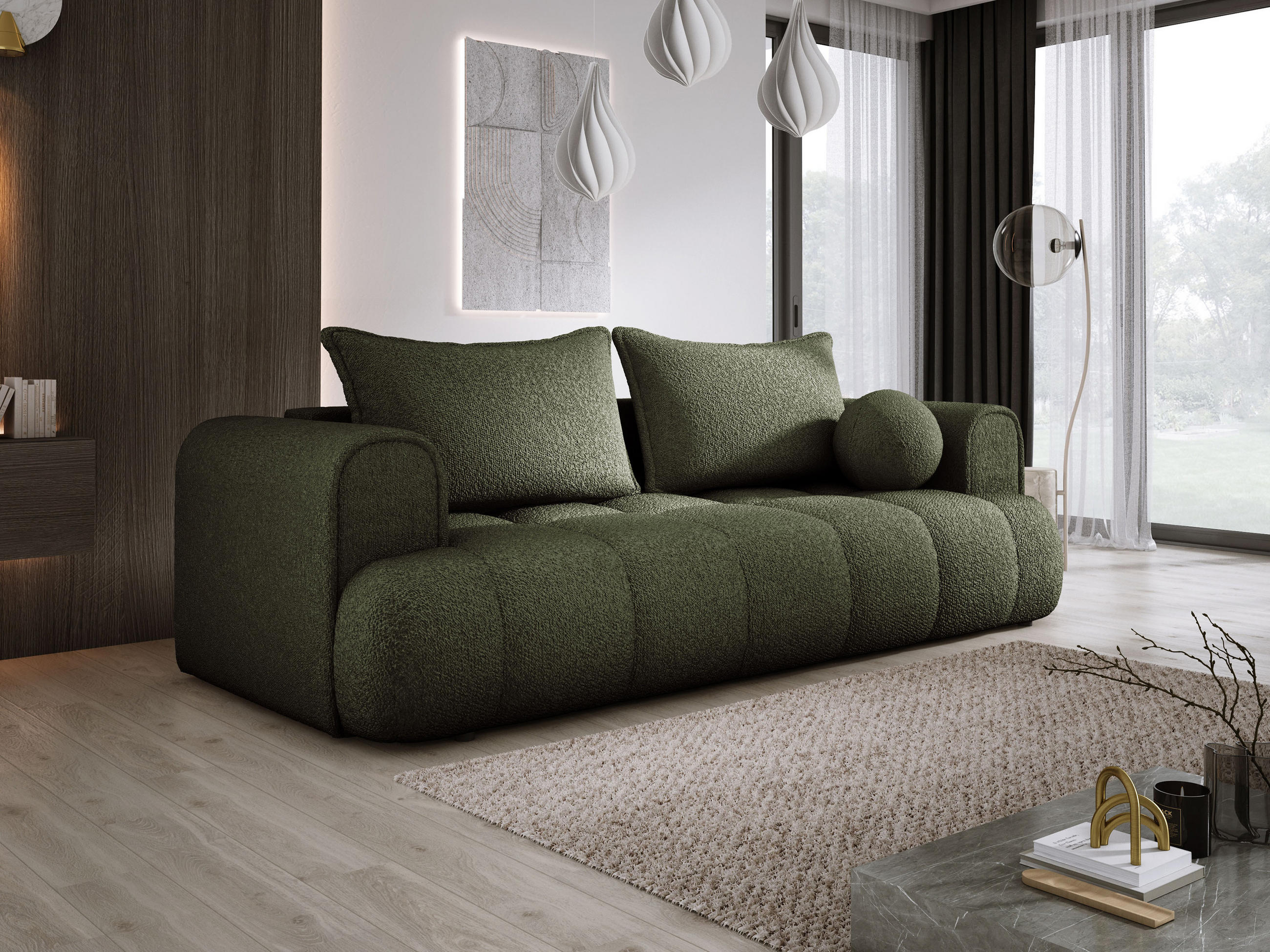 SOFA COCO SCHLAFSOFA mit Bettfunktion, Anthology Stoffbezug, 2-Sitzer, freistehend, Größe: 250x105x90 cm, Grün - Waldgrün, Holz/Textil (250/90/105cm) - DomoHome
