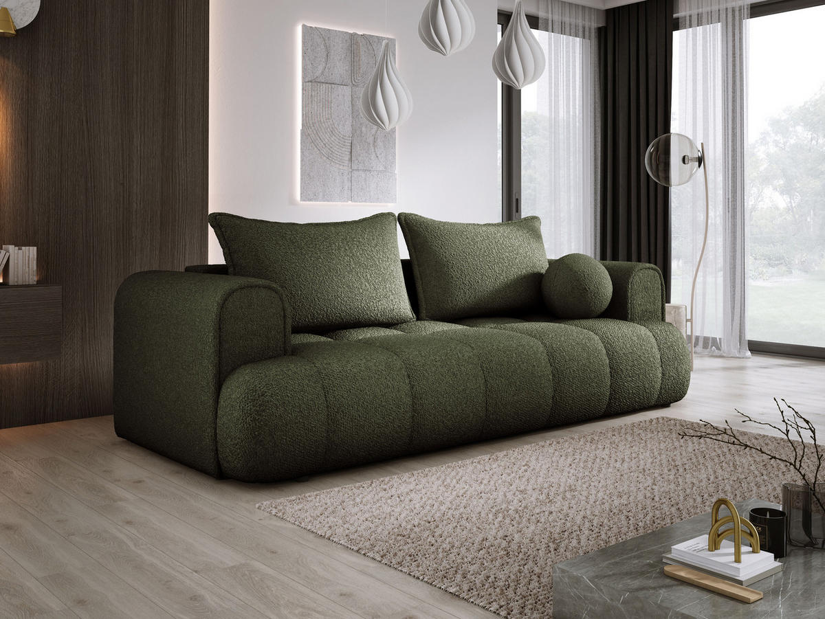 SOFA COCO SCHLAFSOFA mit Bettfunktion, Anthology Stoffbezug, 2-Sitzer, freistehend, Größe: 250x105x90 cm, Grün - Waldgrün, Holz/Textil (250/90/105cm) - DomoHome