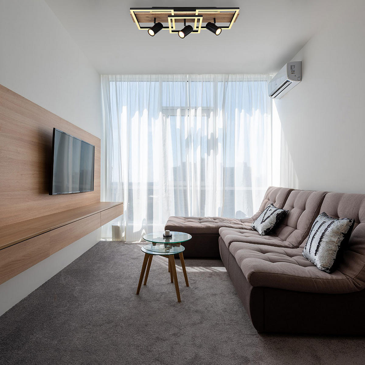 LED DECKENLEUCHTE Metall Holzoptik Schwarz 3-flammig - Schwarz, Metall (72/27/18cm) - Globo Lighting