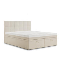 BOXBETT 180/200 cm Gotu M, in Hellbeige, Matratze, gepolstertes Kopfteil, Bettkasten, H3 = fest - Beige/Schwarz, Holz/Holzwerkstoff (180/200cm) - Maison de Reve