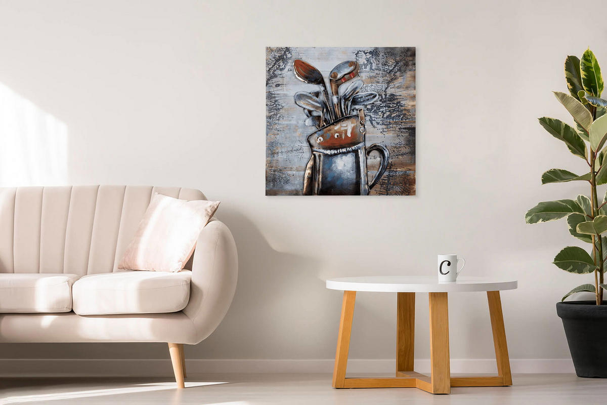 HOLZBILD Silber 60/60 cm - Silberfarben/Braun, Holz/Metall (3/60cm) - KUNSTLOFT