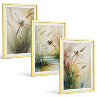 BILDER SET 3er Set - 40x60 cm Goldrahmen - Libellen im Gras, Wassermalerei - Goldfarben, Kunststoff (40/60cm) - TULUP