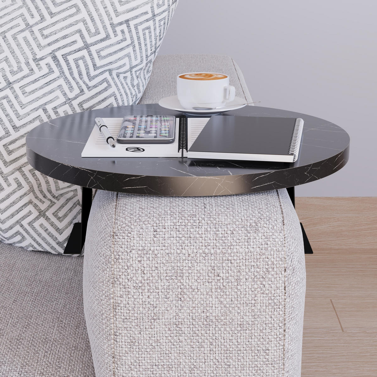 SOFATABLETT Kuleskyd - Schwarz, Holzwerkstoff/Metall (34/13.5/34cm) - [en.casa]