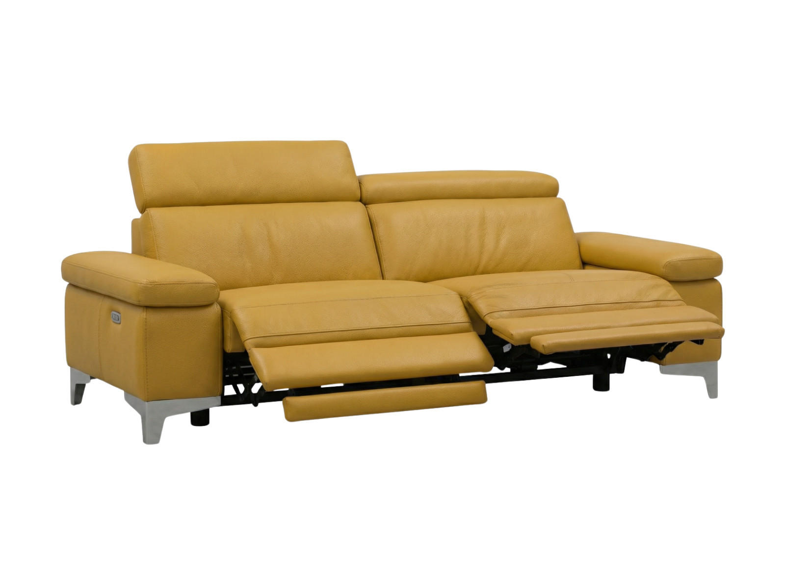 3-SITZER Sofa Talisman Echtleder mit 2 x Relaxfunktion Senfgelb - Gelb, Leder/Metall (216/80/100cm)