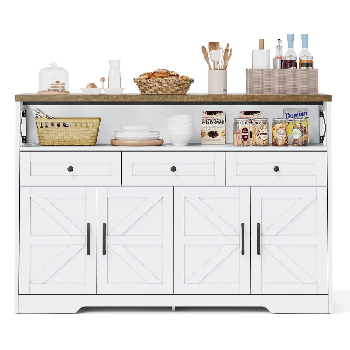 SIDEBOARD aus MDF 140x35x95 cm Braun/Weiß mit 3 Schubladen und 2 Türen im modernen Landhausstil - Braun, Holzwerkstoff (140/95/35cm) - Modfu
