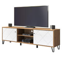 TV-LOWBOARD weiß matt, Eiche Artisan 183 cm,TV-Unterteil mit Soft-Close-Funktion - Eichefarben/Schwarz, Holzwerkstoff/Kunststoff (183/56/40cm) - Top.Furn