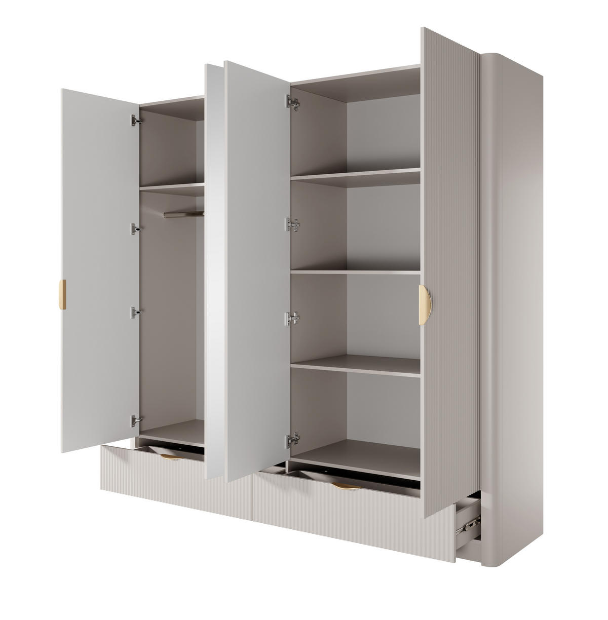 KLEIDERSCHRANK Vespasia 4T 2S Beige 213/208,4/54,6 cm – Geriffelten Fronten - Beige, Holzwerkstoff (213/208.4/54.6cm) - AX Living