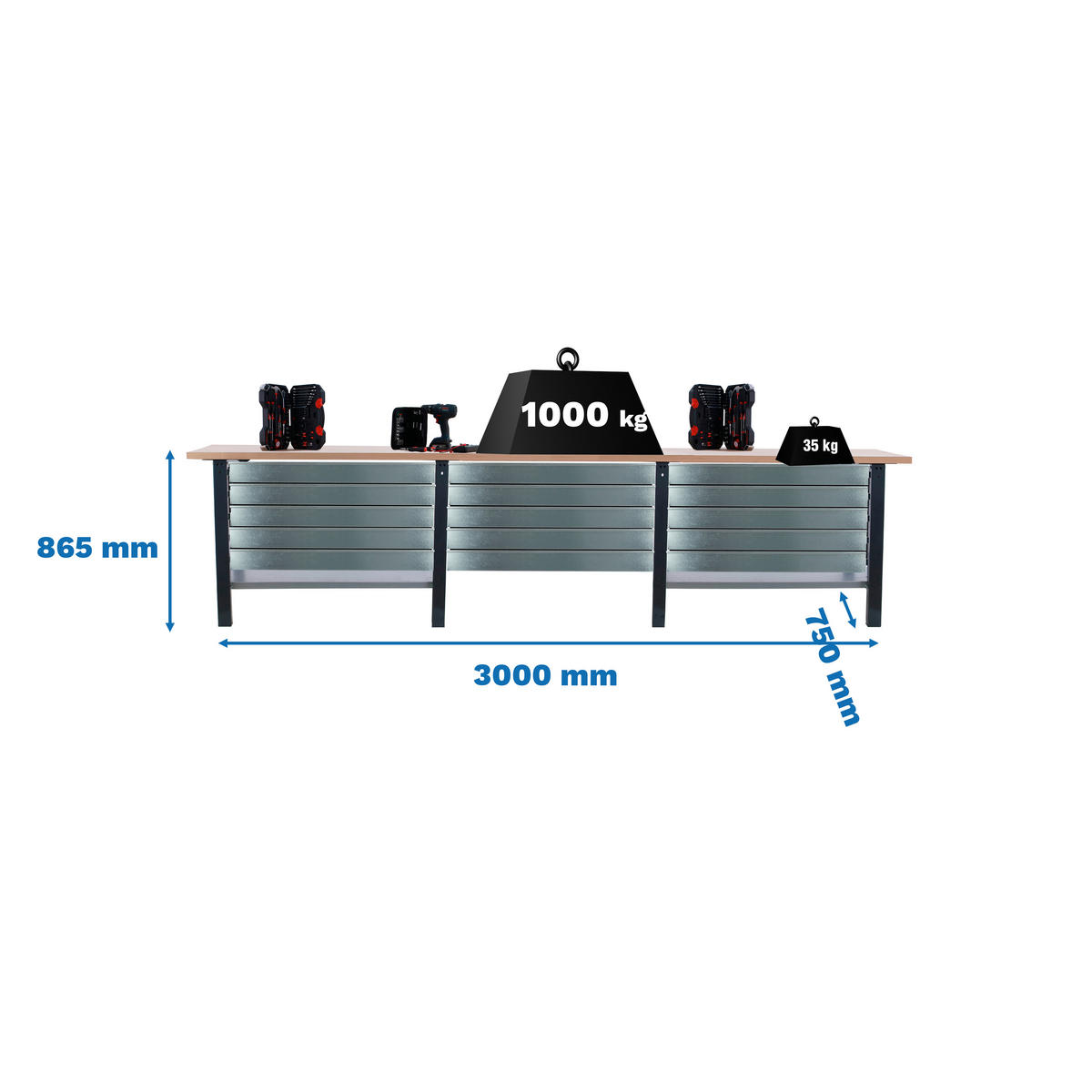 WERKBANK Buffalo Wood mit 15x Schublade HxBxT 86,5 x 300 x 75 cm Traglast 1000 kg Anthrazit - Anthrazit, Metall (300/86.5/75cm) - PROREGAL