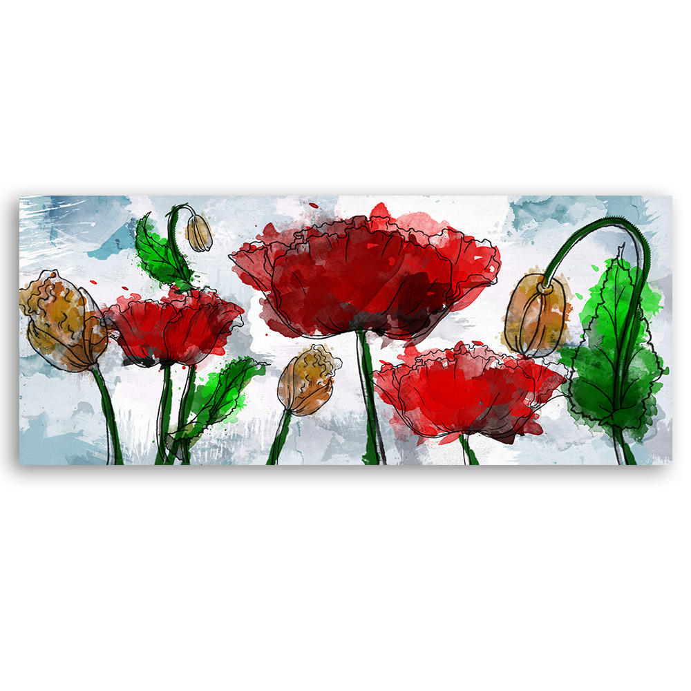 WANDBILD gemalte abstrakte blumen - Multicolor, Textil (90/30cm) - Feeby