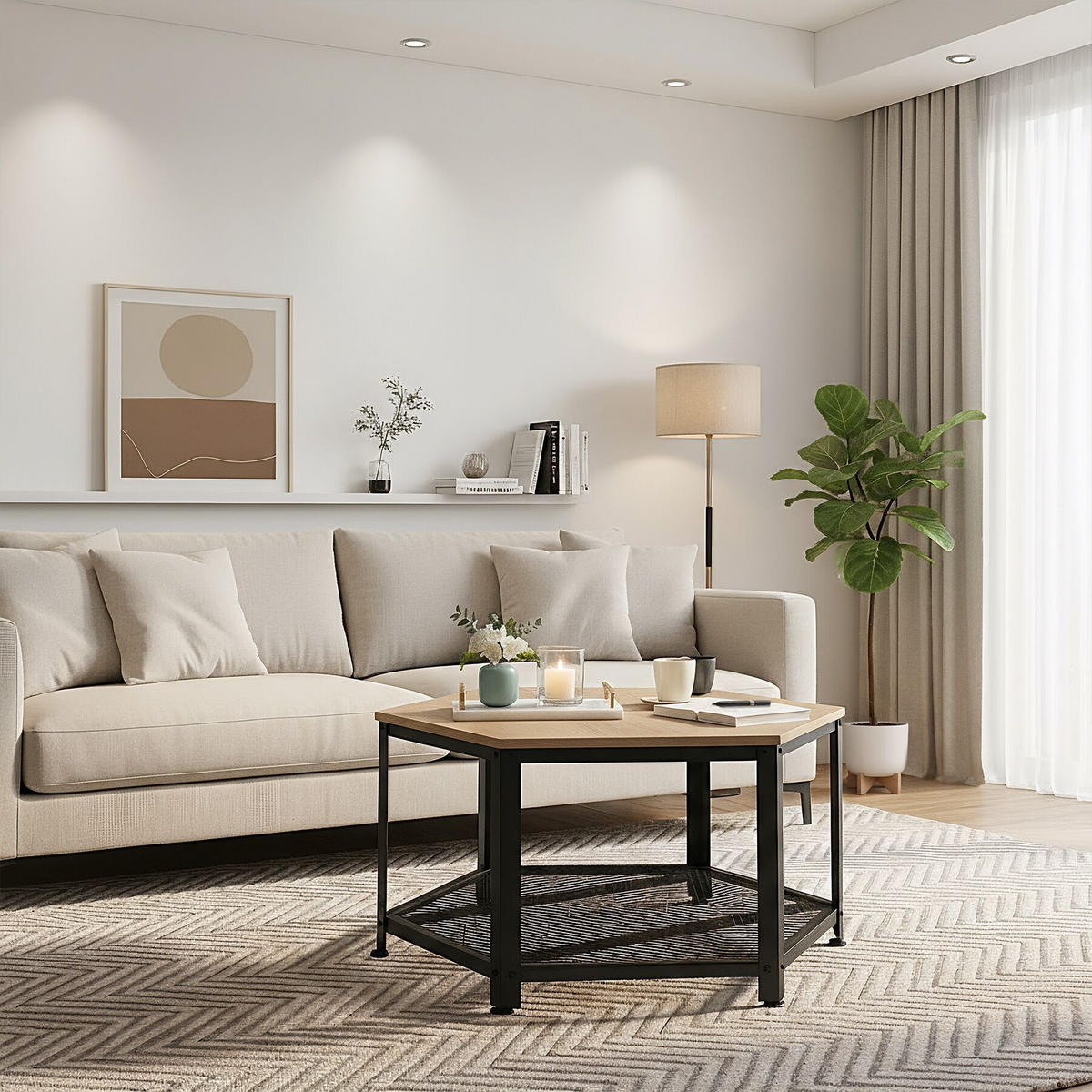 COUCHTISCH Norwich,86,5 x 75 x 46,5 cm,Industrial Holz hell, Eiche Sonoma - Naturfarben, Holz (75/86.5/46.5cm) - tectake