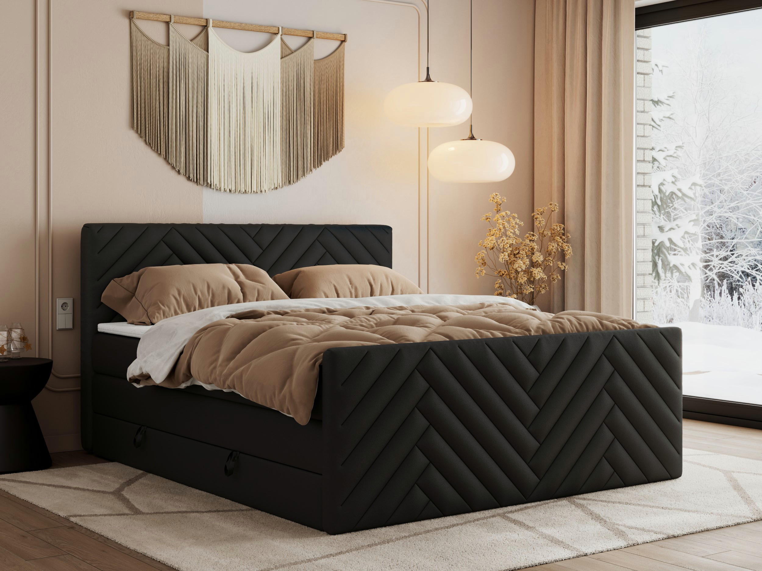 BOXSPRINGBETT PARIS KING DUO - 120/200 - Schwarz Kunstleder - H3 - Schwarz, Holz/Textil (120/200cm) - MKS