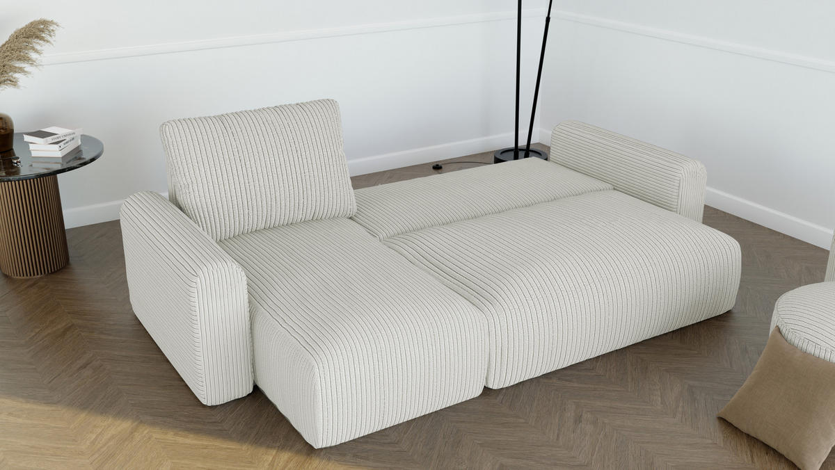 ECKSOFA mit Schlaffunktion und Bettkasten, Beige - Beige, Holzwerkstoff/Textil (244/98cm) - Idohome