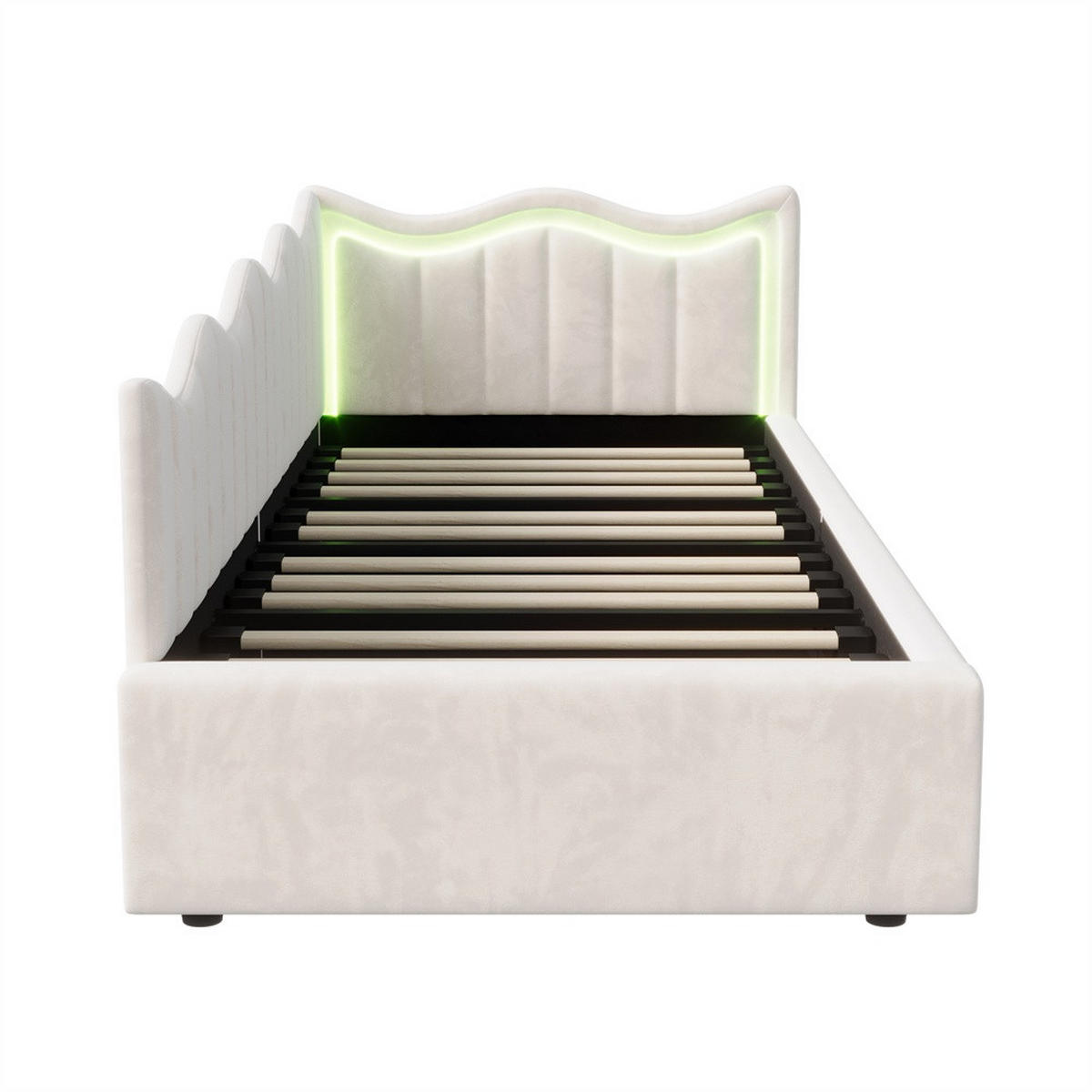 EINZELBETT 90x200cm - Polsterbett mit hydraulischem Stauraum und LED-Beleuchtung - ohne Matratze - Creme-Weiß - Beige, Textil (90/200cm) - DELFA
