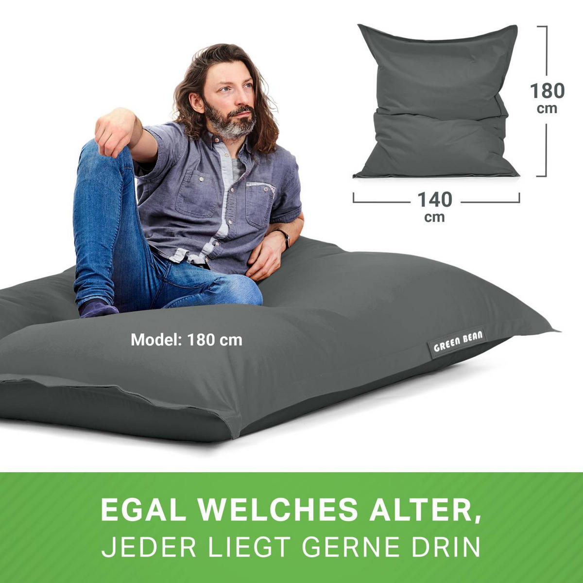 SITZSACK XL "Square" 120x160cm - 270 L - Grau, Textil (120/25/160cm) - Green Bean