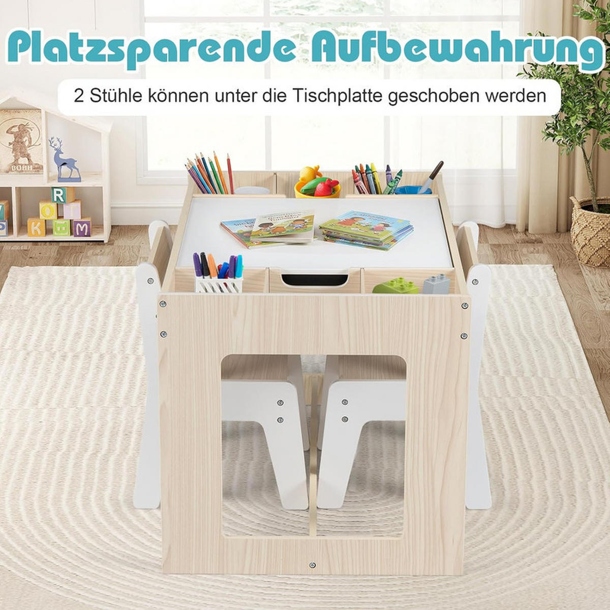 KINDERTISCH mit Stuhl natur(3-tlg) - Naturfarben, Holzwerkstoff (80/48/49cm) - COSTWAY