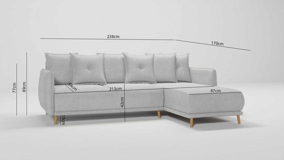 ECKSOFA Chroma Silber Luxusmicrofaser - Silberfarben/Braun, Holz/Textil (238/170cm) - S-Style Möbel