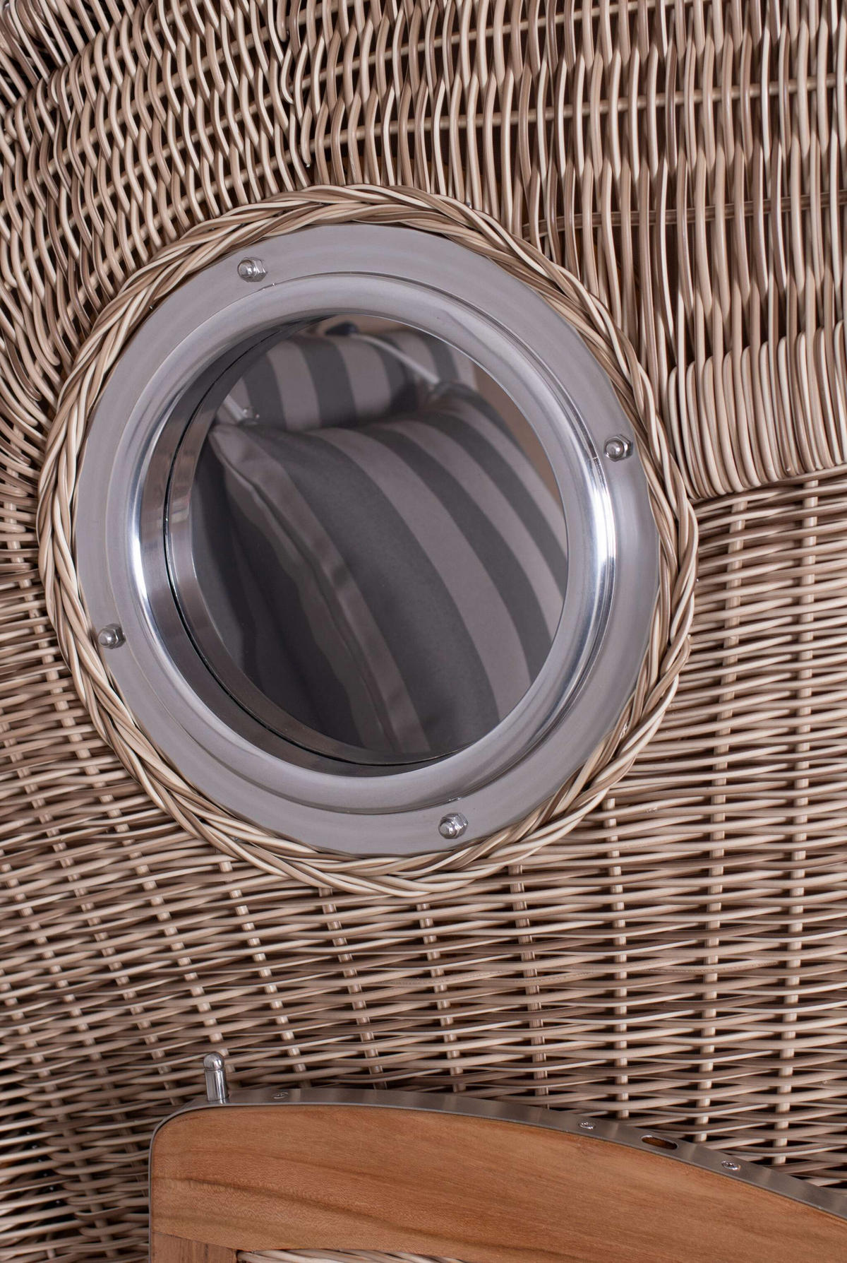 STRANDKORB Düne 1 Sitzer Teak PE Shell - Braun/Grau, Holz/Textil (96/165/80cm) - Mr. Deko