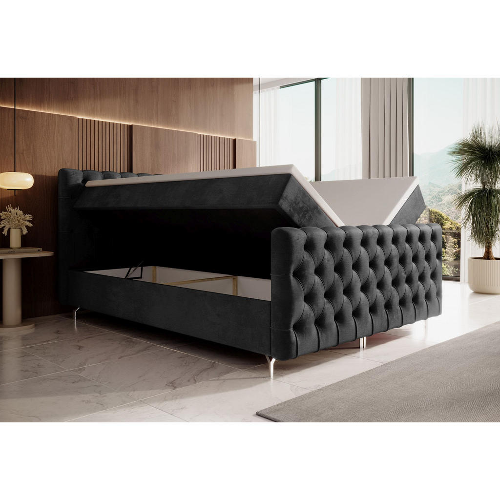 Thumbnail - Bedante Boxbett, Dunkelgrau, Textil, Höhe ca. 19 cm, 180x200 cm, Oeko-Tex® Standard 100, Schlafzimmer, Betten, Boxspring...