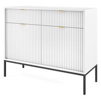 KOMMODE Kioto 104 cm in Weiß mit schwarzen Beinen und geriffelten Fronten - Goldfarben/Schwarz, Holzwerkstoff/Metall (104/83/39cm) - Ravio