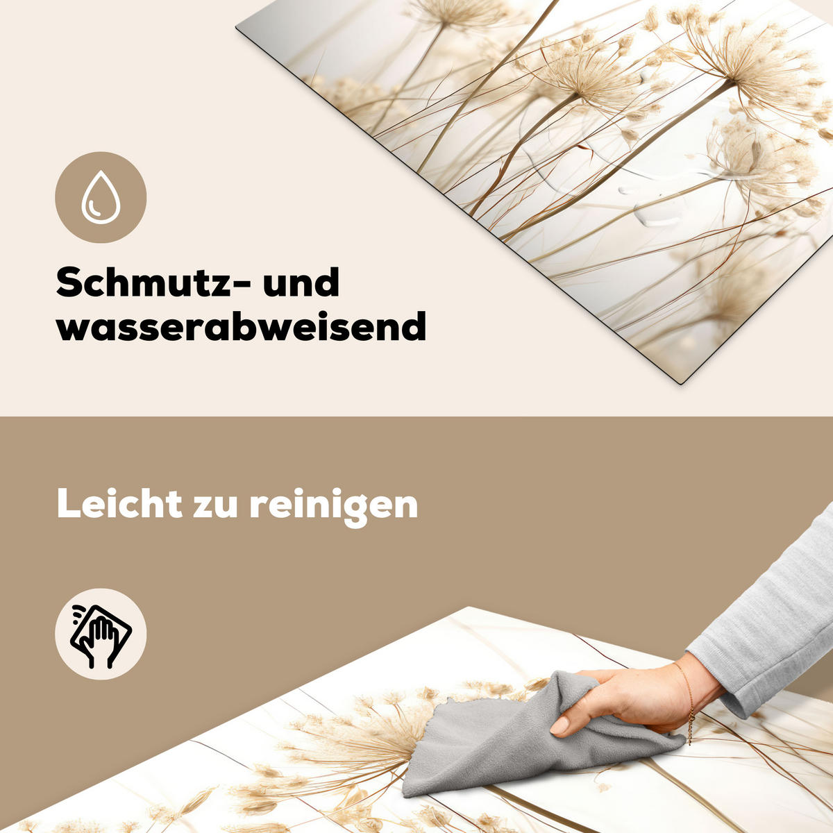 HERDABDECKPLATTE Blumen - Weiß - Sonnenlicht Induktionsschutz 81.6x52.7 cm - Ecru, Kunststoff (81.6/52.7/0.2cm) - MuchoWow