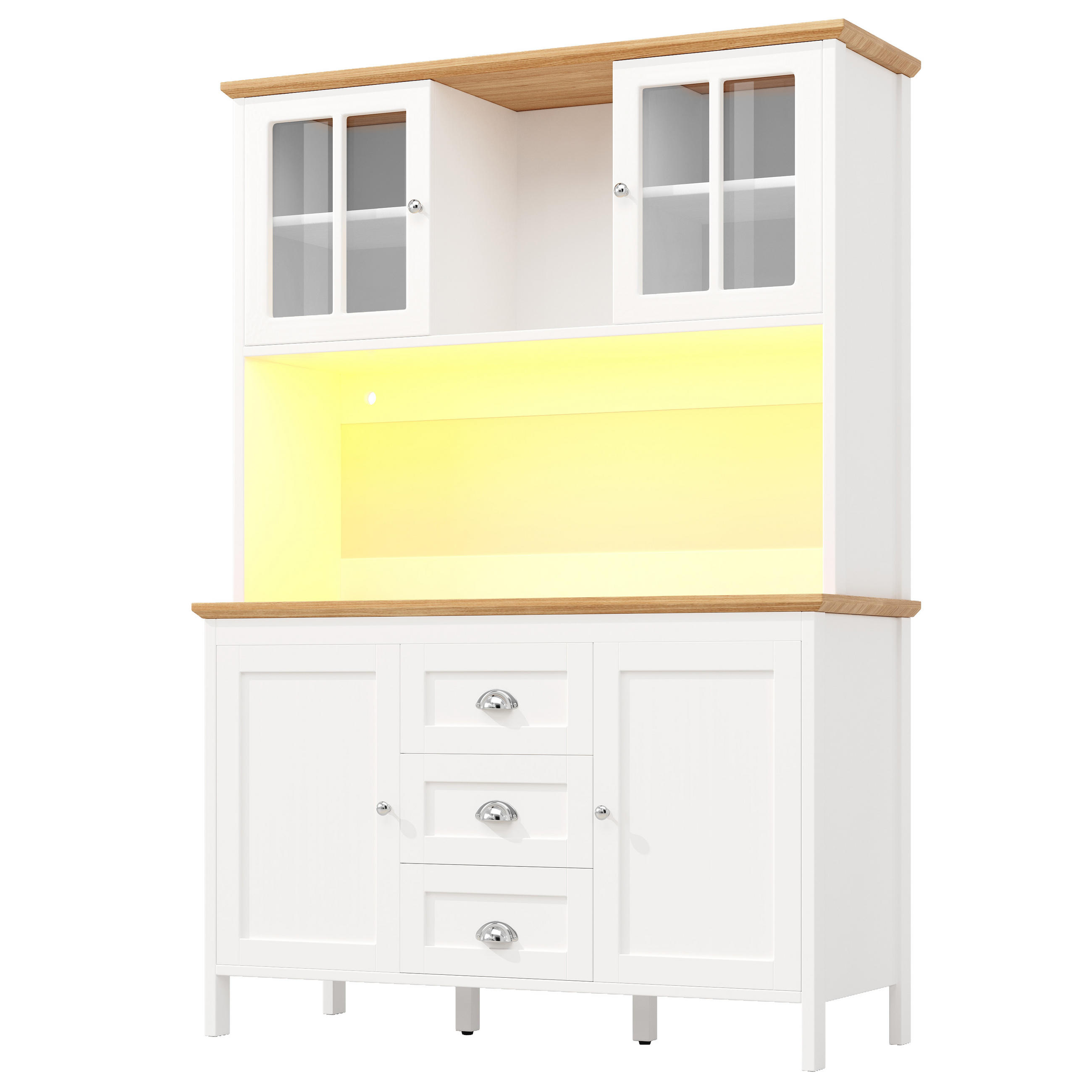 BUFFET DE-38407 120/40/179 cm mit LED-Beleuchtung und 4 Türen Weiß - Weiß, Holzwerkstoff (120/179/40cm) - ComfortXL