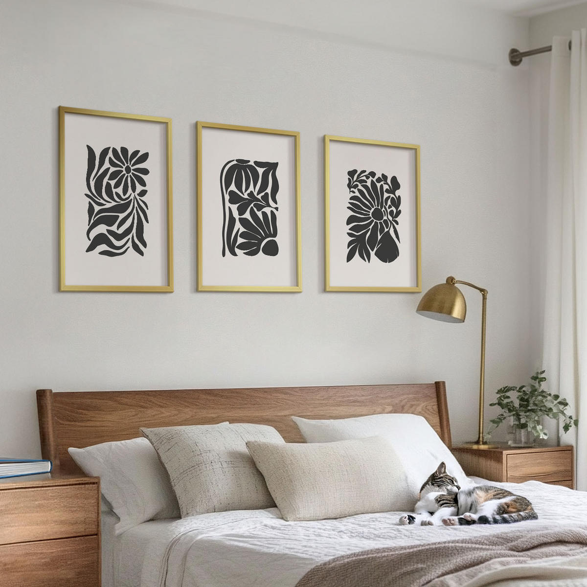 BILDER SET 3er Set - 40x60 cm Goldrahmen - Abstrakte Pflanzenmuster - Goldfarben, Kunststoff (40/60cm) - TULUP