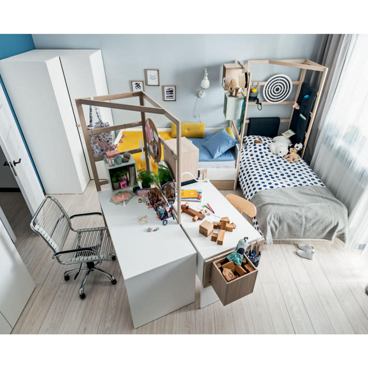 SCHREIBTISCH mit 2 Schubladen und offenem Würfel vorne - STIGE - 118/65/93,4 cm - Weiß, Holzwerkstoff (118/65/93.4cm) - Calicosy