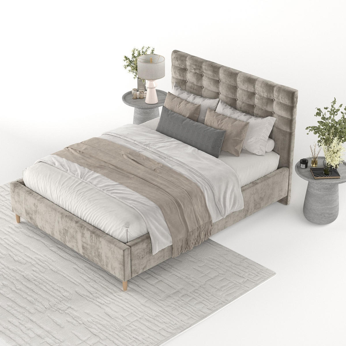 POLSTERBETT Soma 120/200 cm Beige im Lotta Stoff - Beige/Naturfarben, Holz/Holzwerkstoff (120/200cm) - AltaBeds