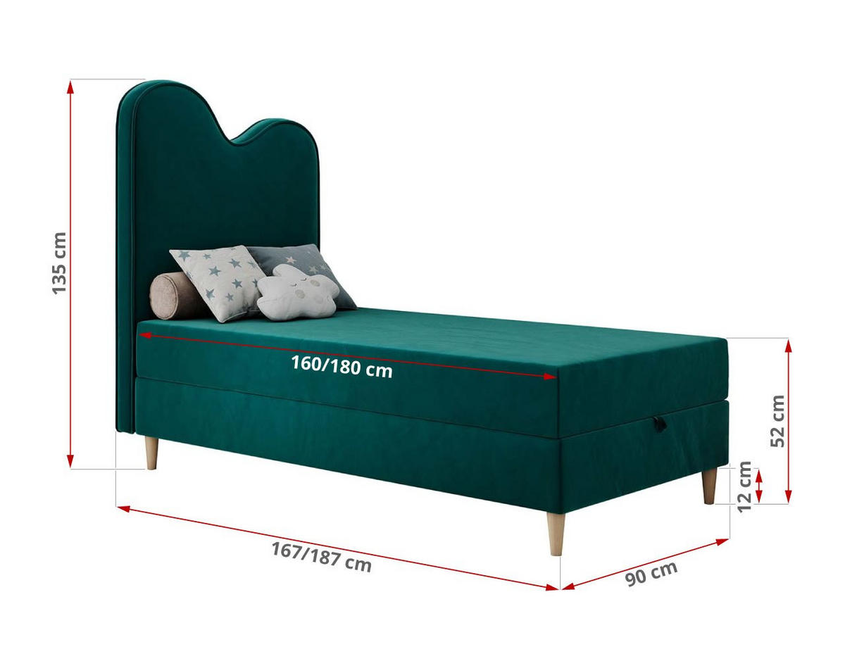 BOXBETT FLOW 90/180 Dunkelgrün Velvet - H3 - Dunkelgrün, Holz/Textil (90/180cm) - MKS