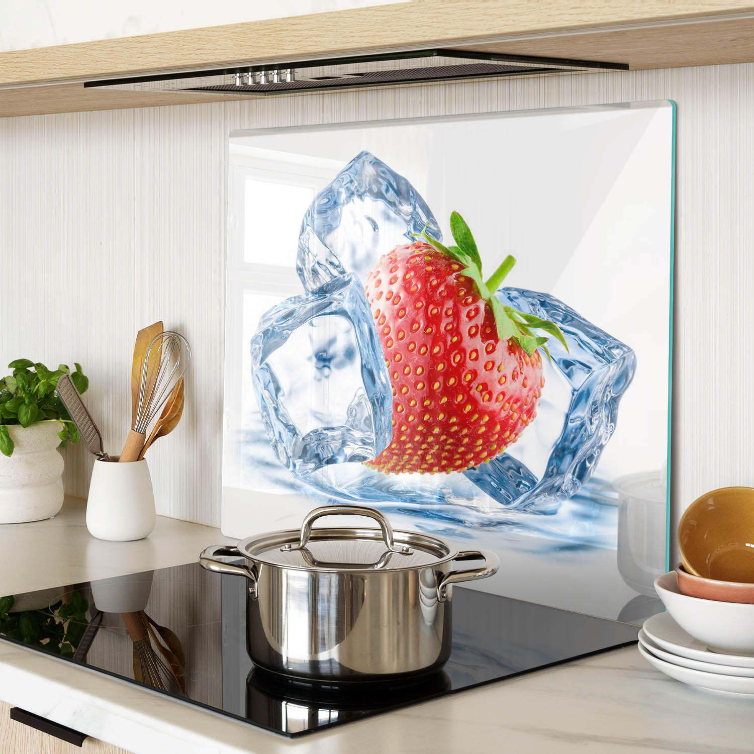 GLASPLATTE 60x52 cm Erdbeere mit Eis - Rot, Glas (60/0.4/52cm) - TULUP