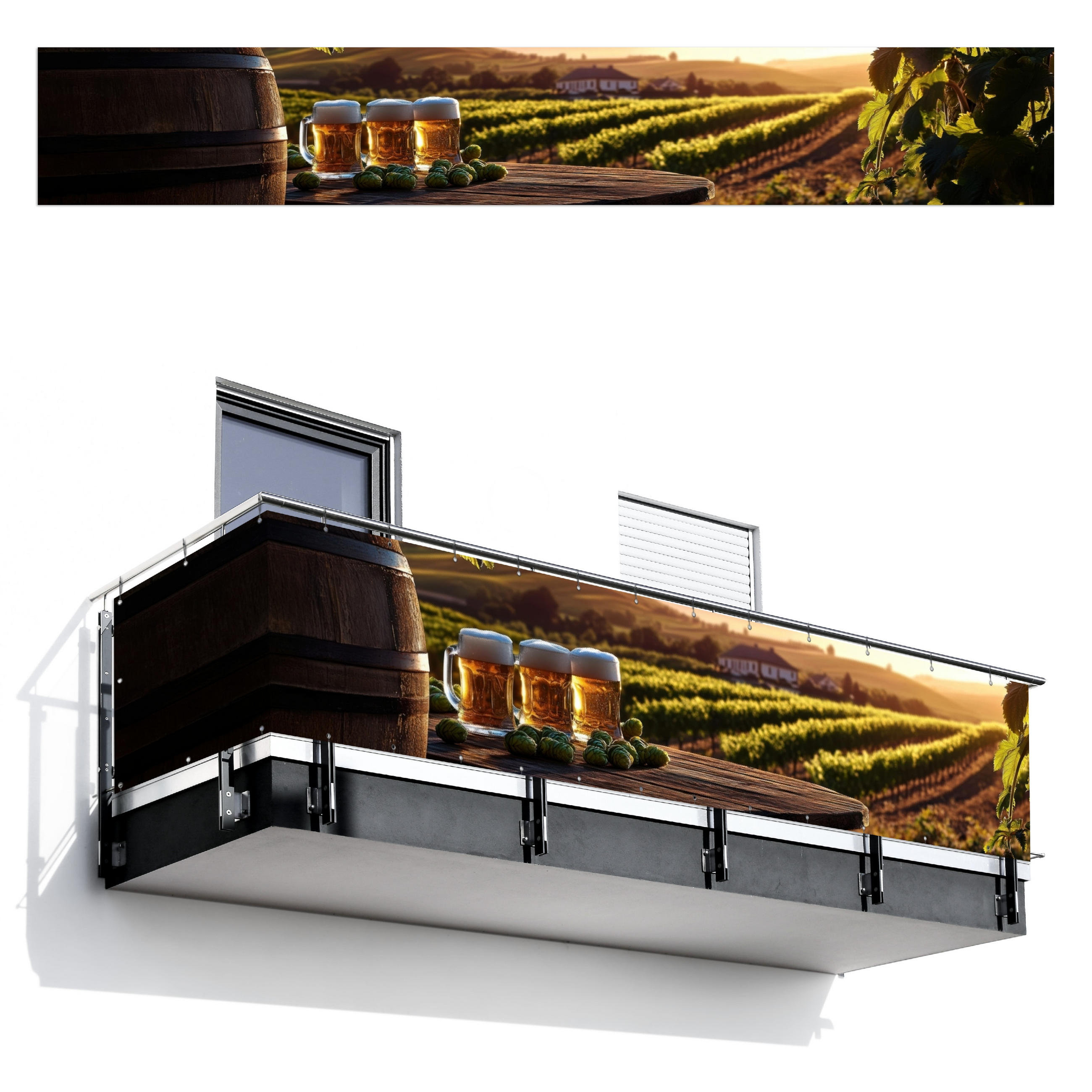 BALKON-SICHTSCHUTZ Bier - Hopfen - Landschaft - Grün, Kunststoff (500/75cm) - MuchoWow