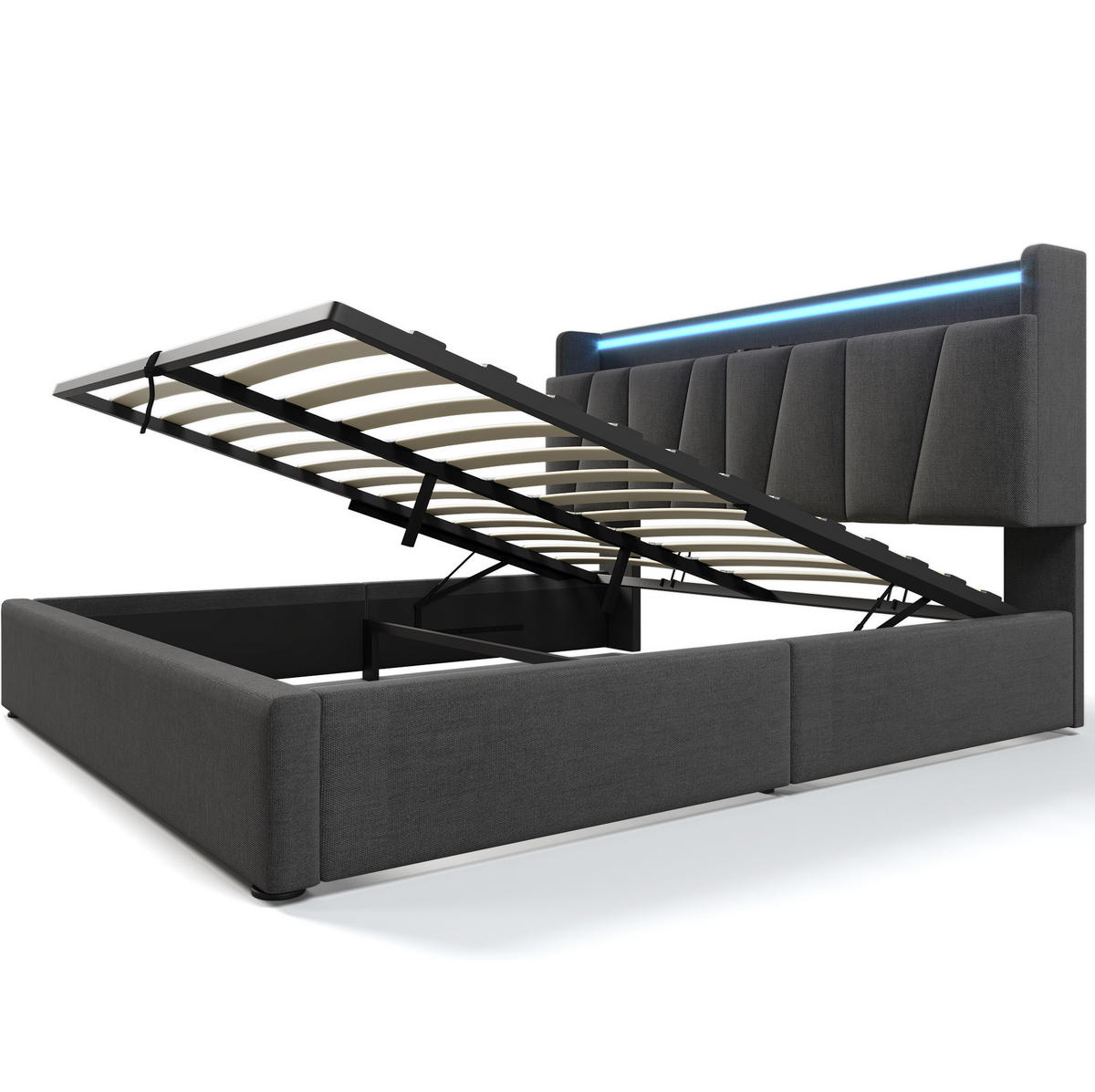 POLSTERBETT 140/200 cm Grau mit Stauraum und USB-Anschlüssen - Grau, Textil (140/200cm) - OKWISH
