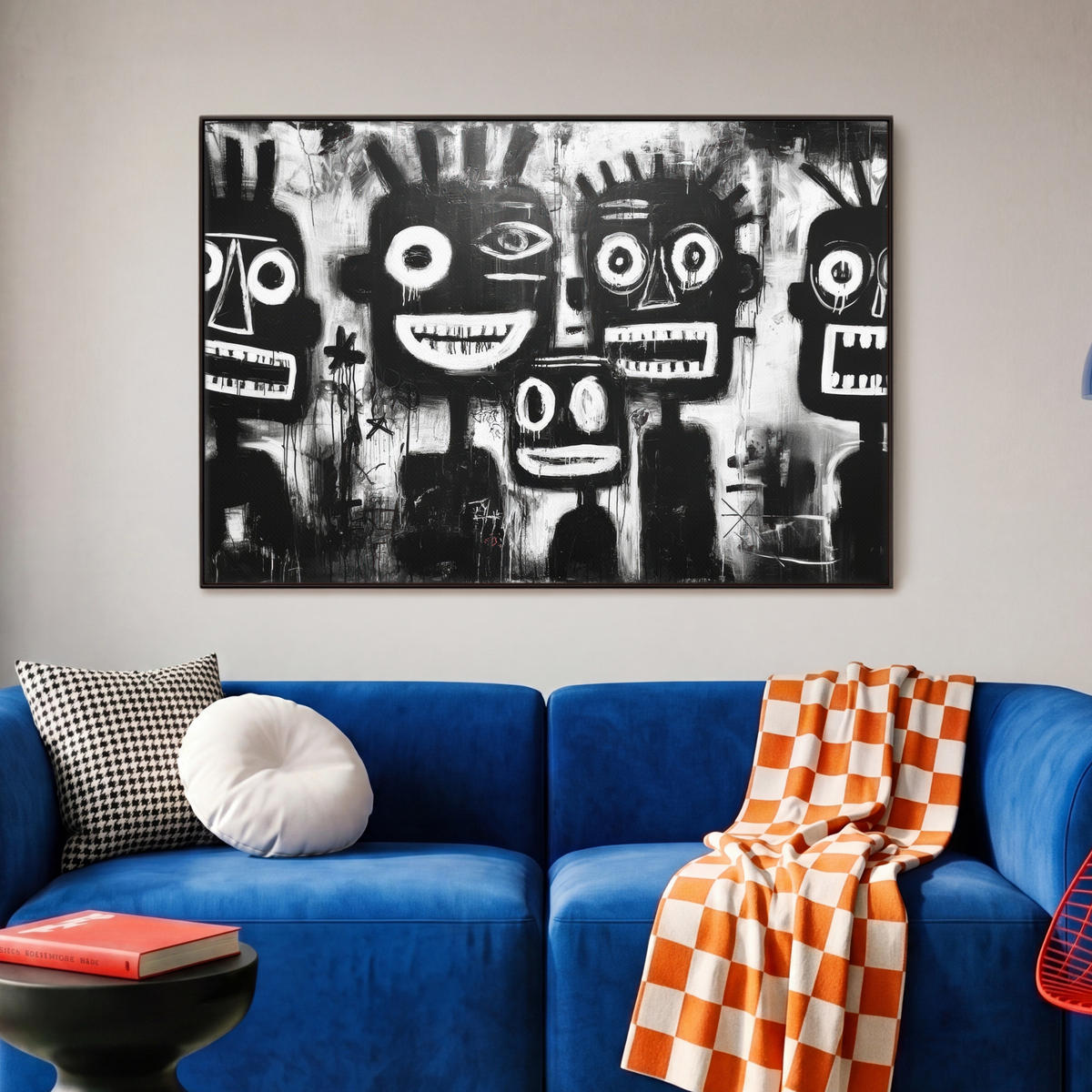 LEINWAND Bilder mit Rahmen - Malerei - Figuren - Schwarz - Abstrakt - 90x60 - Schwarz, Textil (90/60cm) - MuchoWow