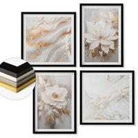 WANDBILDER 4er-Set - 50x50 cm & 40x60 cm Schwarzer Rahmen - Abstrakte Blumen aus Marmor - Schwarz, Kunststoff (50/50cm) - ArtPrintCave