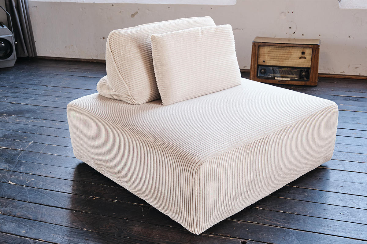 HOCKER MIT RÜCKENKISSEN WIOLO SOFT Cremeweiß Cord - Creme/Schwarz, Kunststoff/Textil (111/84/111cm) - KAWOLA