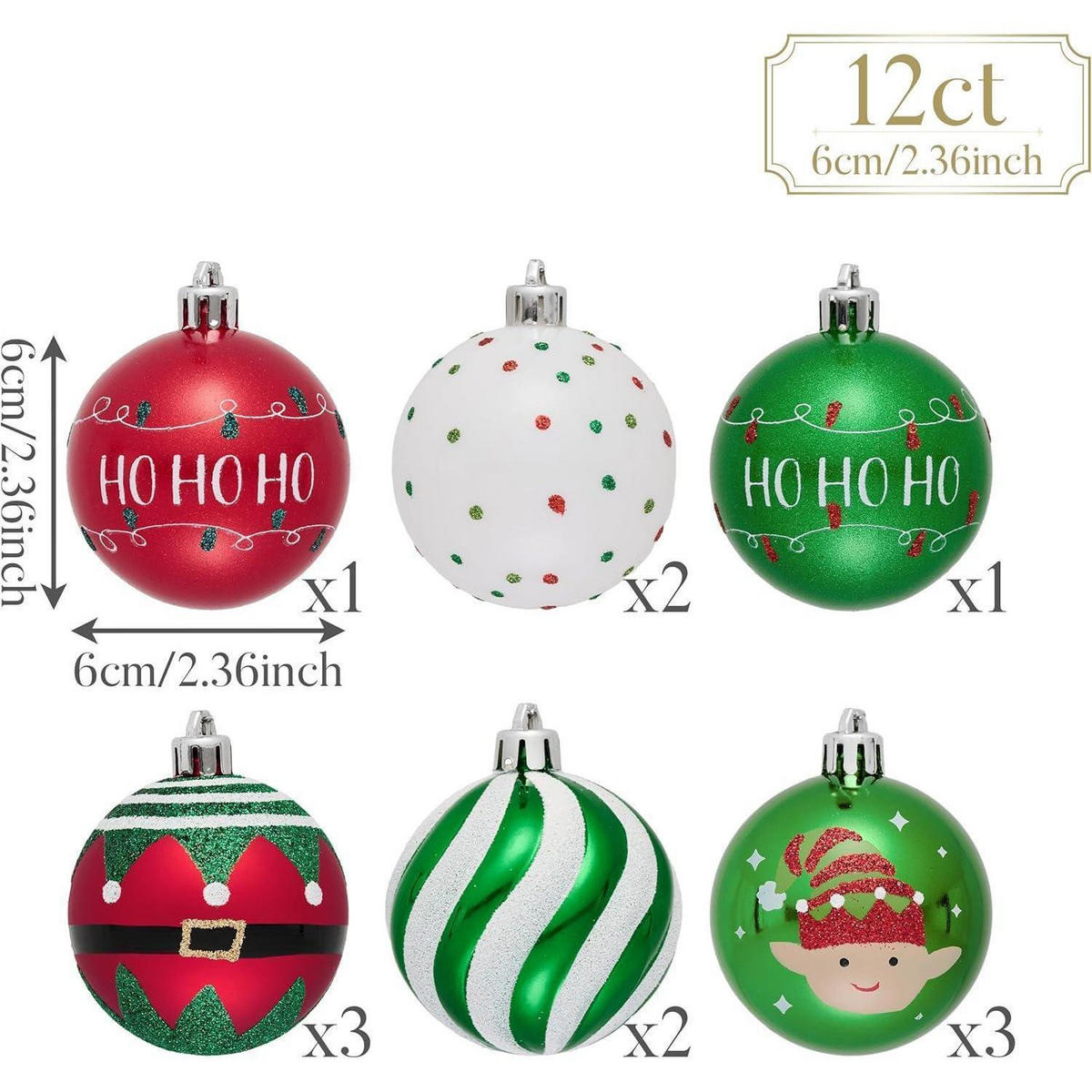 WEIHNACHTSKUGELN 12 Stück Set 6 cm Rot Grün Weiß - Multicolor, Kunststoff (6/6/6cm)