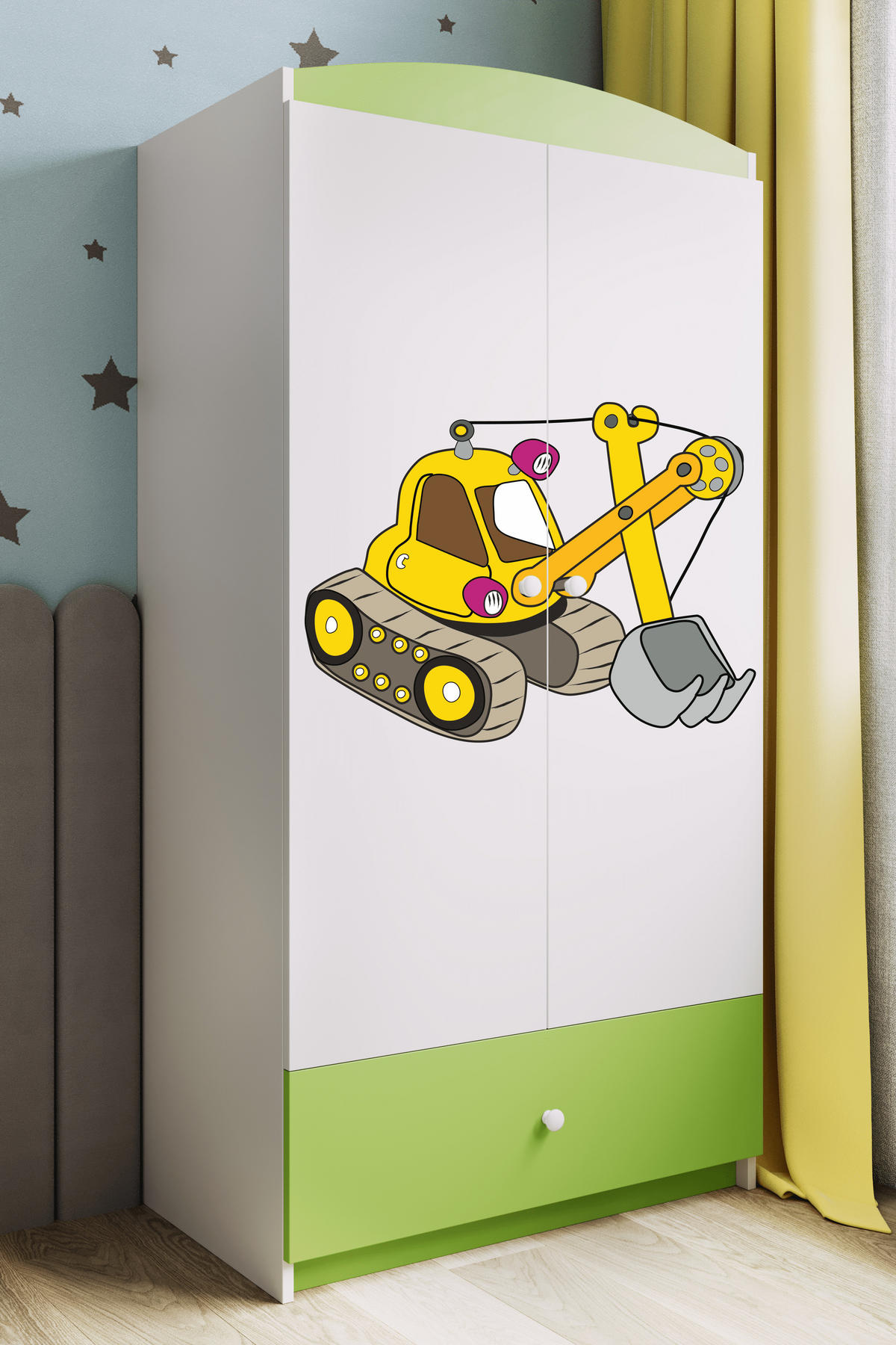 KINDERKLEIDERSCHRANK Excavator 90/175/52 - Grün, Holzwerkstoff (90/175/52cm) - Kocot Kids