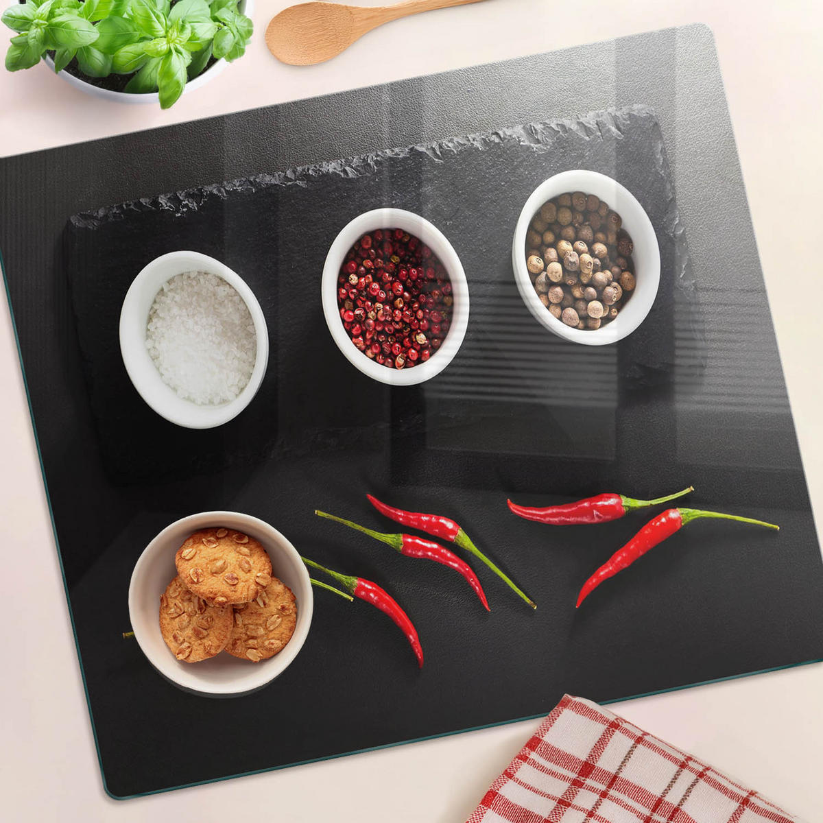 GLASPLATTE 60x52 cm Gewürze und Chili - Rot, Glas (60/0.4/52cm) - TULUP