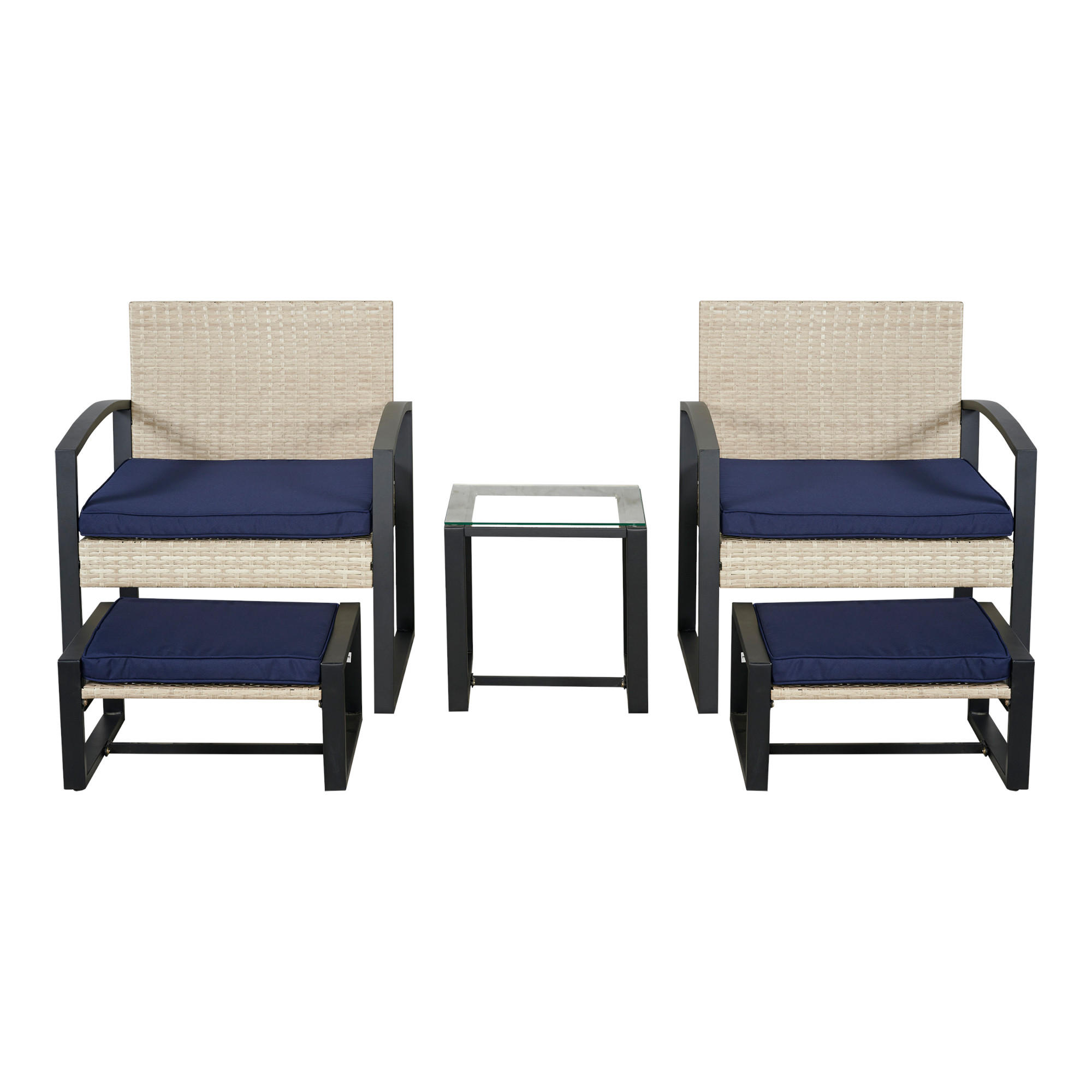 LOUNGE-SET 5 TLG. Calvello - Beige/Dunkelblau, Kunststoff/Metall - casa.pro