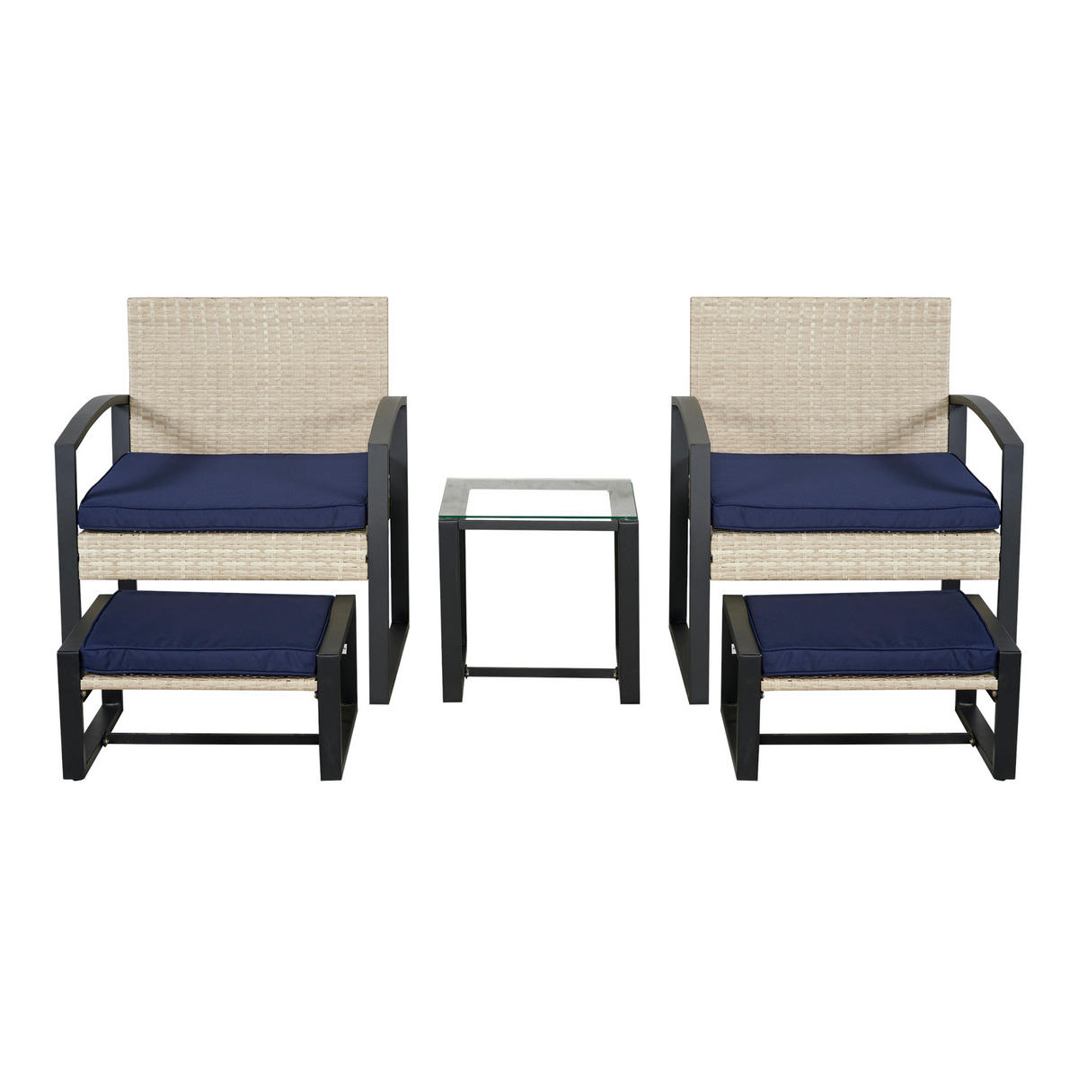 LOUNGE-SET 5 TLG. Calvello - Beige/Dunkelblau, Kunststoff/Metall - casa.pro