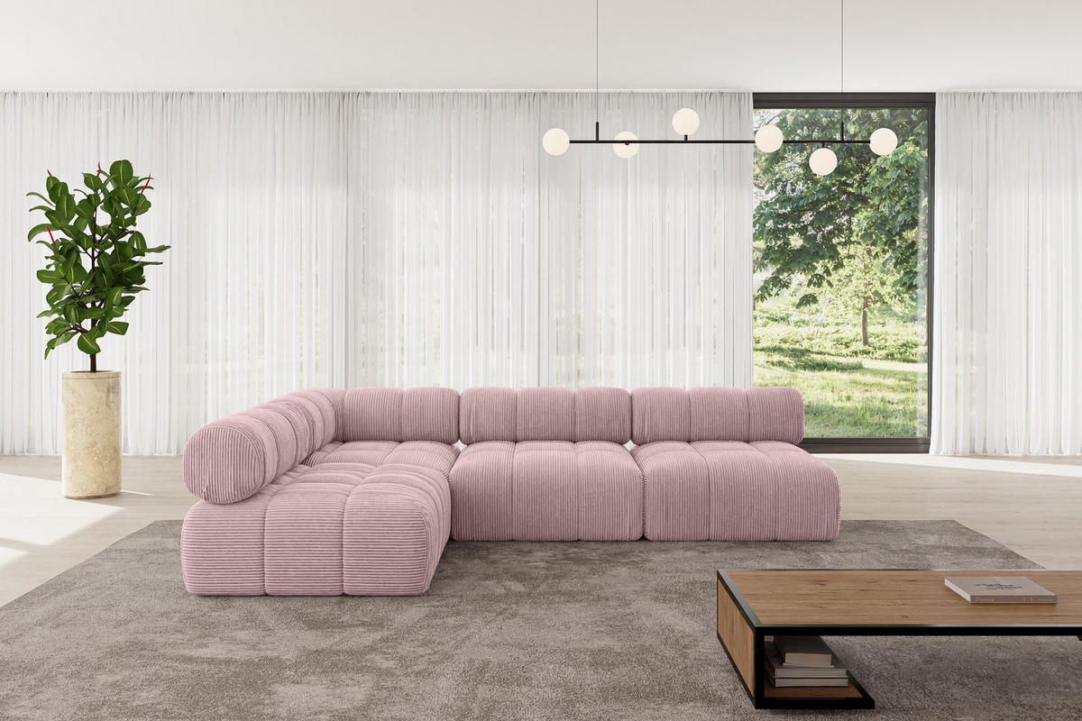 ECKSOFA modulares Sofa Samaro-L2 - 285x190x70 cm Rosa Cord - Rosa, Holzwerkstoff/Textil (285/190cm) - ALTDECOR