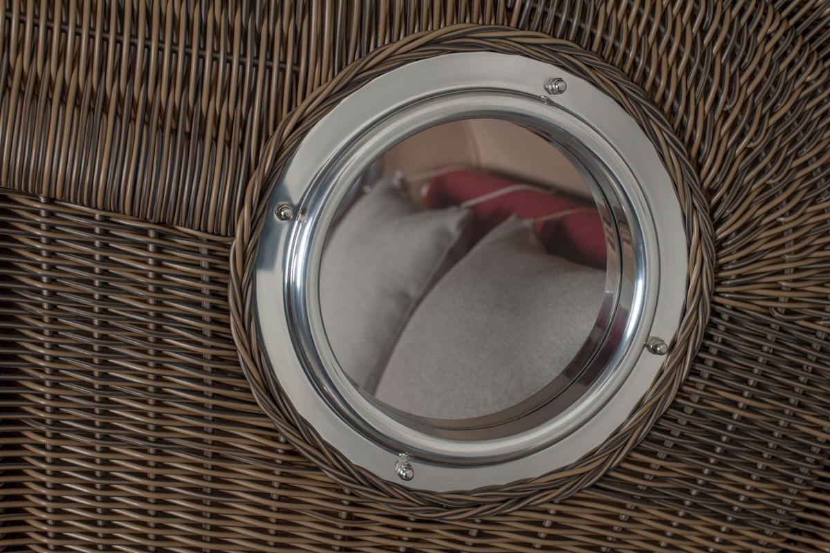 STRANDKORB Komplettset: Ammersee Teak Bullauge - PE grau - Modell 594 - Rot/Grau, Holz/Kunststoff (125/165/80cm) - bene living