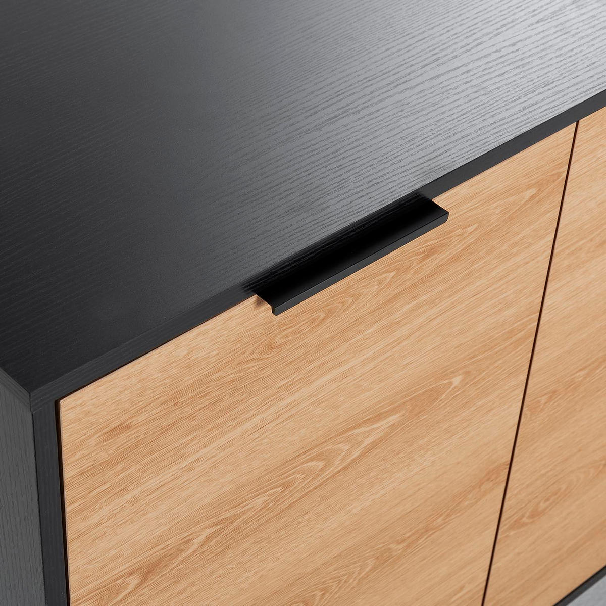 SIDEBOARD Kalma 3 Türen Schwarz/Eiche - Schwarz, Holzwerkstoff (136/76/40cm)